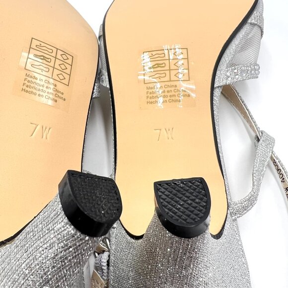 7W 7 WIDE WIDTH Touch Ups Clara Silver Low Kitten Heels Dress Sandals Shoes - Picture 11 of 14